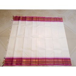 Pure Korvai Kanjivaram Silk Saree  - White With Pink