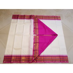 Pure Korvai Kanjivaram Silk Saree  - White With Pink
