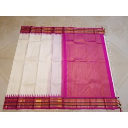 Pure Korvai Kanjivaram Silk Saree  - White With Pink