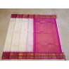 Pure Korvai Kanjivaram Silk Saree  - White With Pink