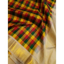 Pure Kanjivaram Silk Saree  - Checked
