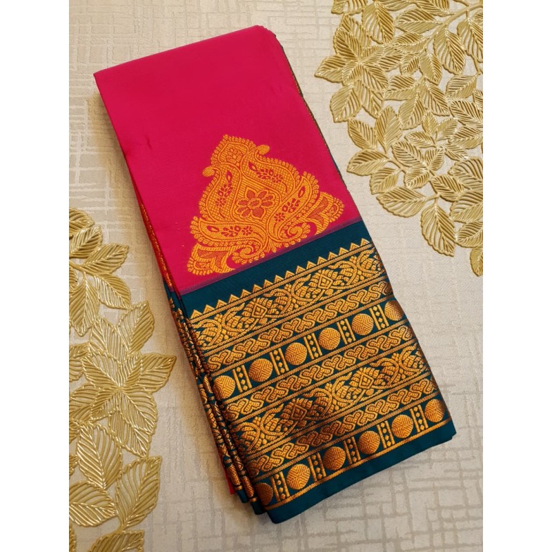 Semi Silk Kanjivaram  Saree Korvai - Dark Pink