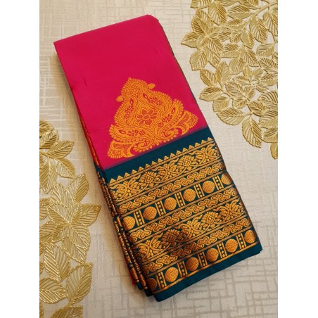 Semi Silk Kanjivaram  Saree Korvai - Dark Pink