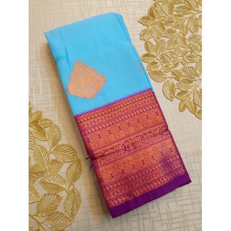 Semi Silk Kanjivaram  Saree Korvai - Blue