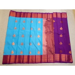 Semi Silk Kanjivaram  Saree Korvai - Blue