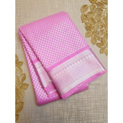 Semi Silk Saree  - Silver Zari Pink