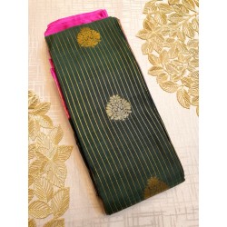Semi Silk  Saree Korvai - Dark Green