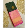 Semi Silk  Saree Korvai - Dark Green