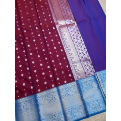 Semi Silk  Saree Korvai - Silver Zari
