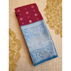 Semi Silk  Saree Korvai - Silver Zari