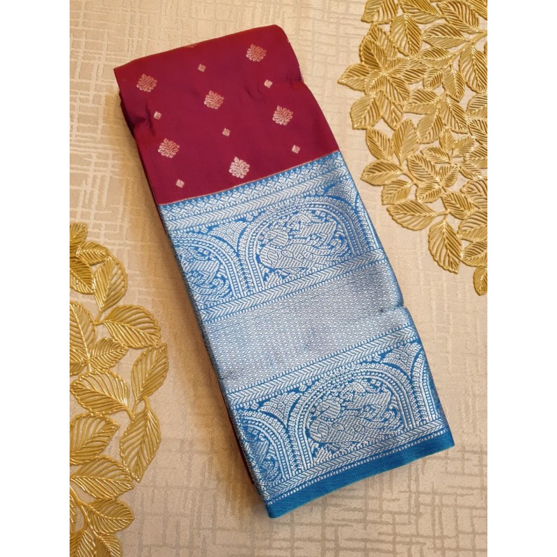 Semi Silk  Saree Korvai - Silver Zari