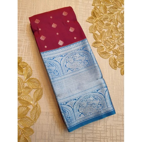 Semi Silk  Saree Korvai - Silver Zari