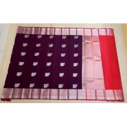 Semi Silk  Saree Korvai - Silver Zari
