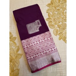 Semi Silk  Saree Korvai - Silver Zari