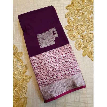 Semi Silk  Saree Korvai - Silver Zari