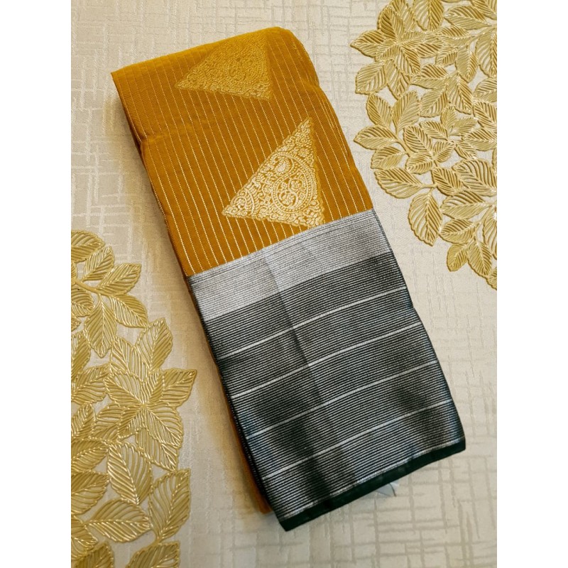 Semi Silk  Saree Korvai - Silver Zari