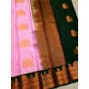 Semi Silk  Saree Korvai - Pink With Dark Green