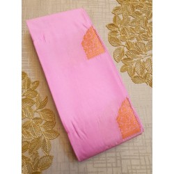 Semi Silk  Saree Korvai - Pink With Dark Green