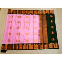 Semi Silk  Saree Korvai - Pink With Dark Green