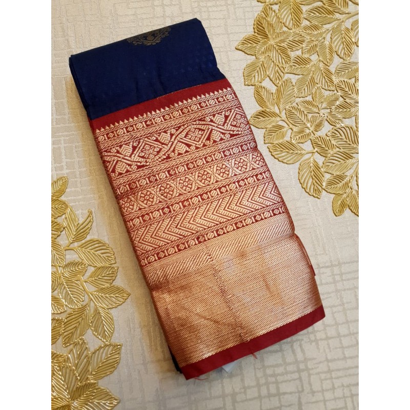 Semi Silk  Saree Korvai - Dark Blue