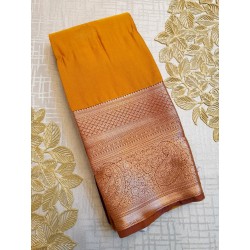 Semi Silk  Saree Korvai - Yellow