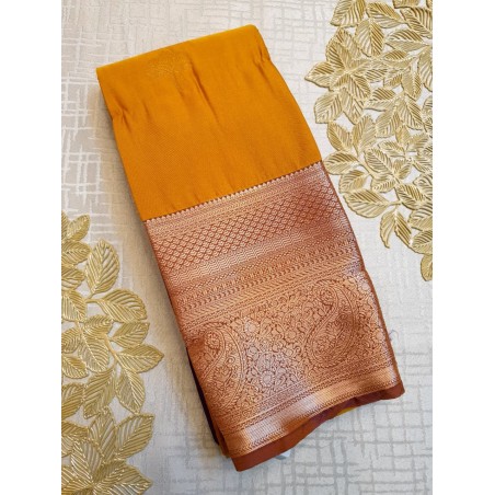 Semi Silk  Saree Korvai - Yellow