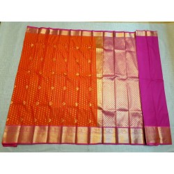 Semi Silk  Saree Korvai - Orange With Yellow