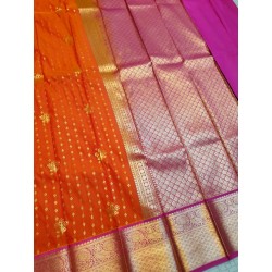 Semi Silk  Saree Korvai - Orange With Yellow