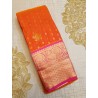 Semi Silk  Saree Korvai - Orange With Yellow