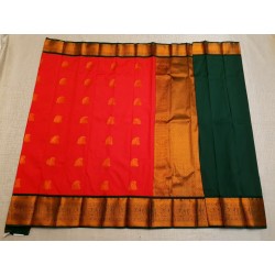 Semi Silk  Saree Korvai - Pink With Green