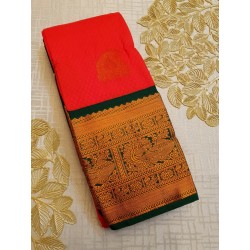 Semi Silk  Saree Korvai - Pink With Green