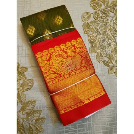 Premium Silkcotton Sarees with Henna Green with Chilli red Border