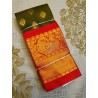 Premium Silkcotton Sarees with Henna Green with Chilli red Border