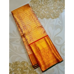 2G Pure Kanjivaram Silk Saree-Tissue - Red
