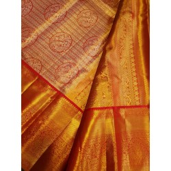 2G Pure Kanjivaram Silk Saree-Tissue - Red
