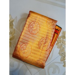 2G Pure Kanjivaram Silk Saree-Tissue - Red