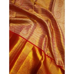 2G Pure Kanjivaram Silk Saree-Tissue - Red