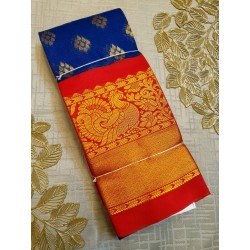 Premium Silkcotton Sarees with Dark Blue with Chilli Red
