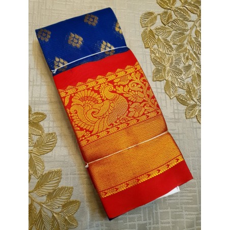 Premium Silkcotton Sarees with Dark Blue with Chilli Red