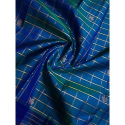 3Gram Pure Zari Kanjivaram Silk Saree - Peacock Blue-checks - Kattam