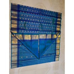 3Gram Pure Zari Kanjivaram Silk Saree - Peacock Blue-checks - Kattam