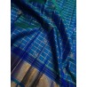3Gram Pure Zari Kanjivaram Silk Saree - Peacock Blue-checks - Kattam