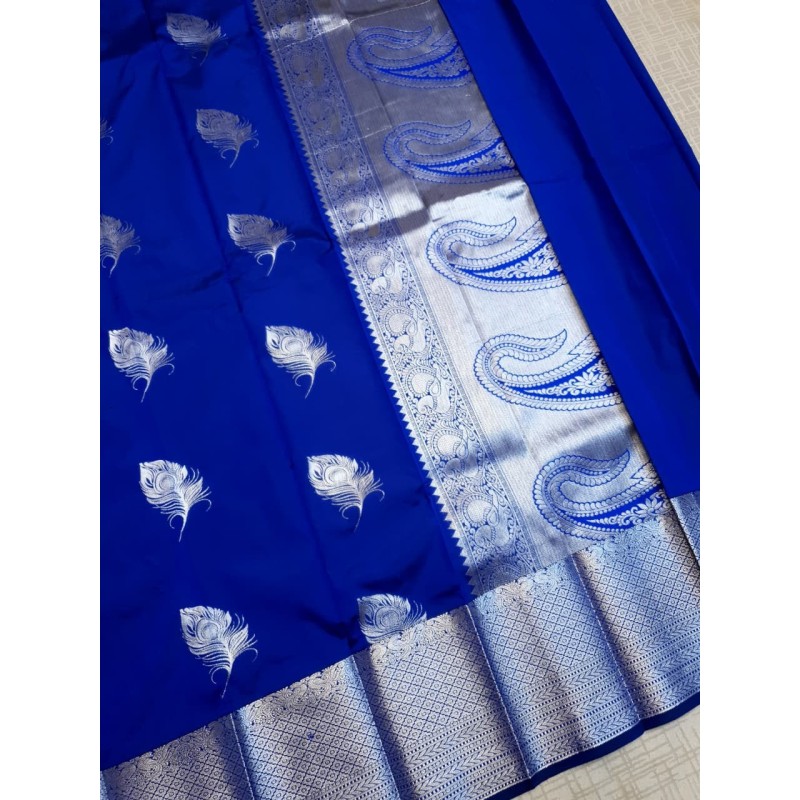 Semi Silk  Saree Korvai - Blue