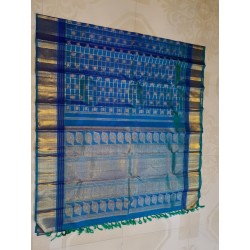 3Gram Pure Zari Kanjivaram Silk Saree - Peacock Blue-checks - Kattam