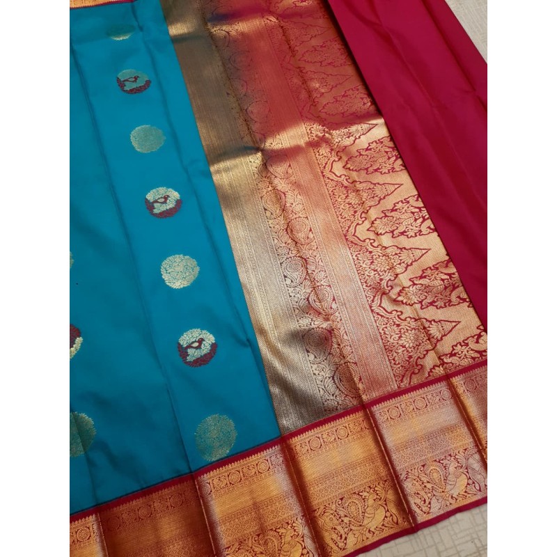 Semi Silk  Saree Korvai - Blue