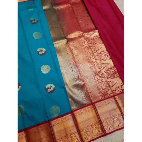 Semi Silk  Saree Korvai - Blue