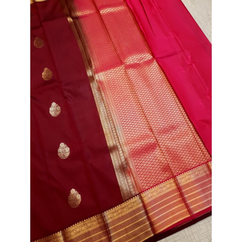 Semi Silk  Saree Korvai - Maroon