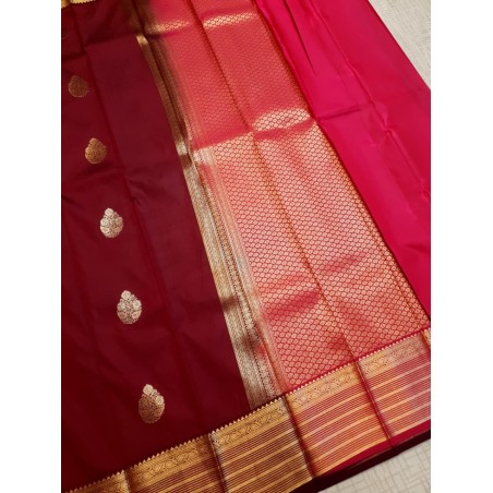 Semi Silk  Saree Korvai - Maroon