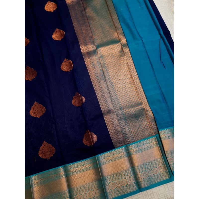 Semi Silk  Saree Korvai - Blue