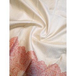 Pure Kanjivaram Silk Saree  - White With Red